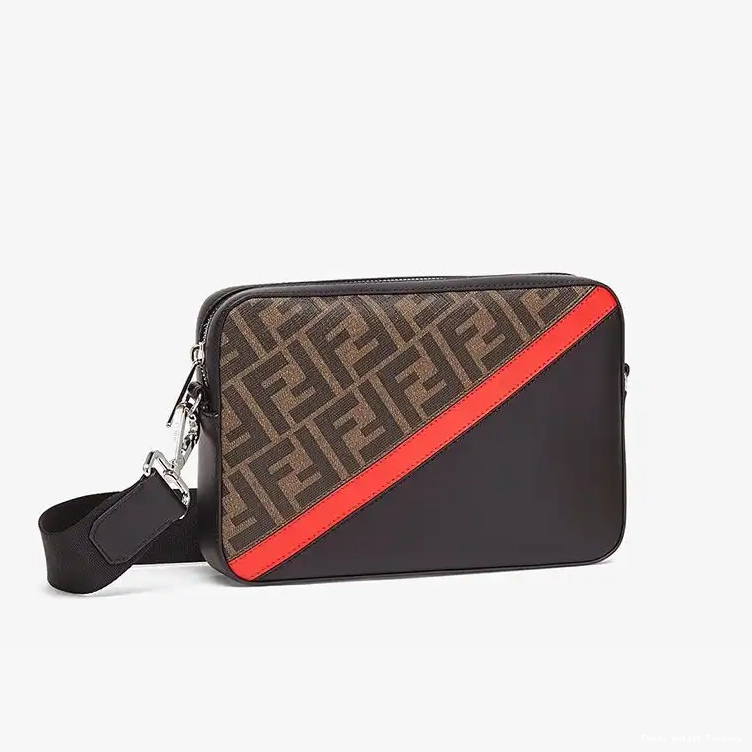 Affordable HOT Fendi Camera FF Fabric Case Red Brown Compact In Motif 0603